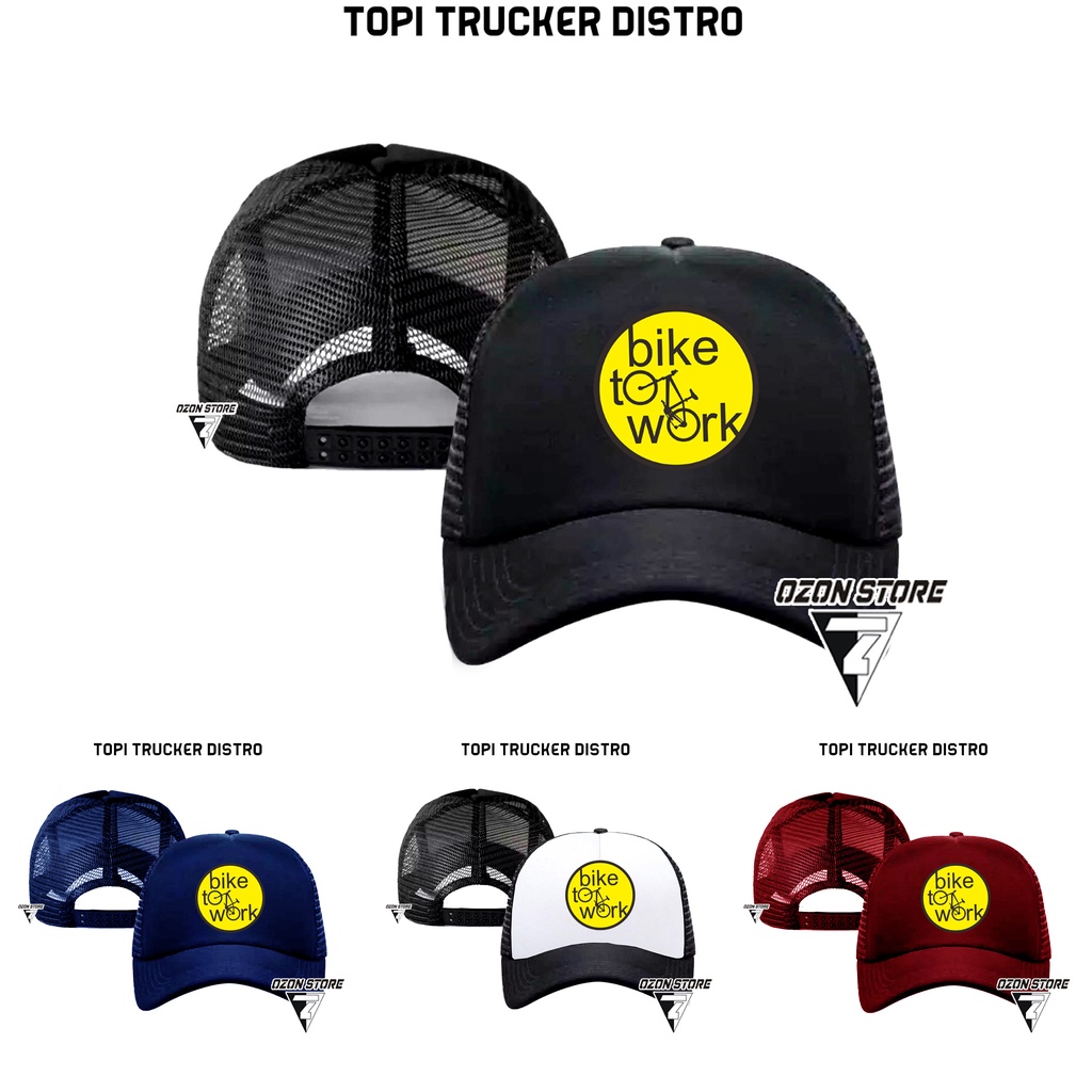 topi trucker jaring distro BIKE TO WORK polos custom pria wanita