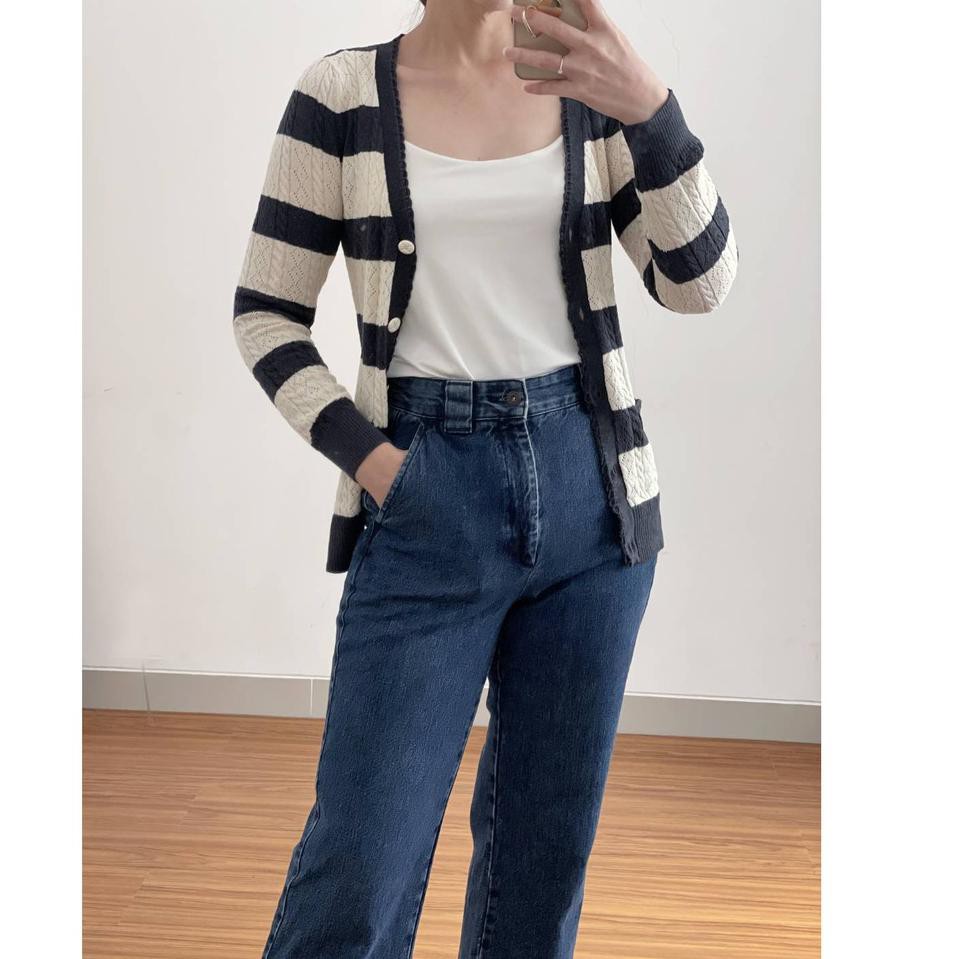 7.7 MALL UNIQLO STRIPED VINTAGE WOOL KNIT CARDIGAN RAJUT