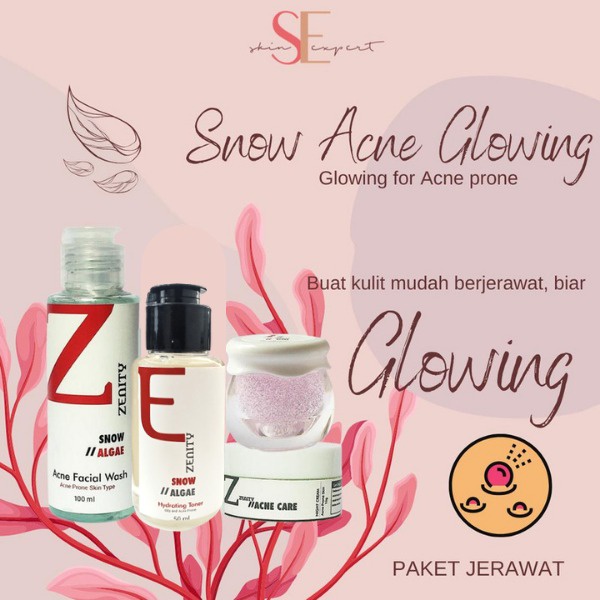 Paket Glowing Jerawat Zenity Skinexpert.id Acne Snow Algae Cream Wajah Glowing Bekas Jerawat  Acne Skin Prone Ampuh BPOM-1