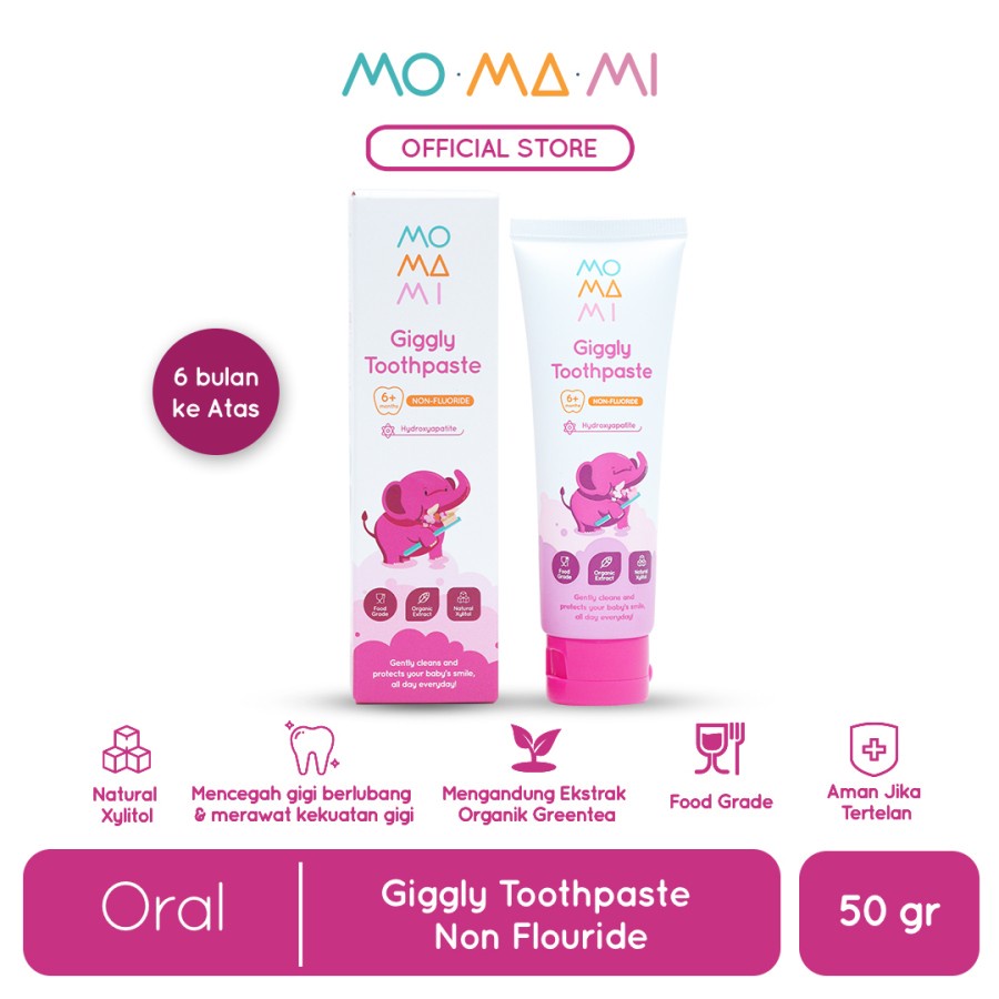 Momami Giggly Toothpaste Non Flouride 50gr - Pasta Gigi / Odol Anak 6+ bulan