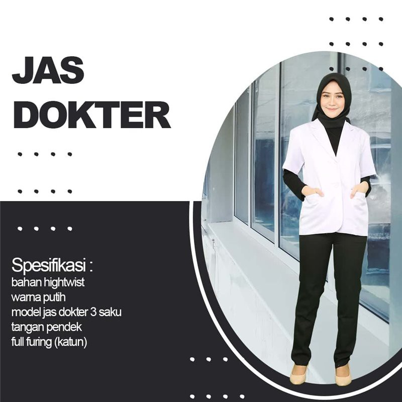 RjLinen Jas Baju Dokter Pria Wanita Rumah Sakit Klinik Lengan Pendek dan Panjang