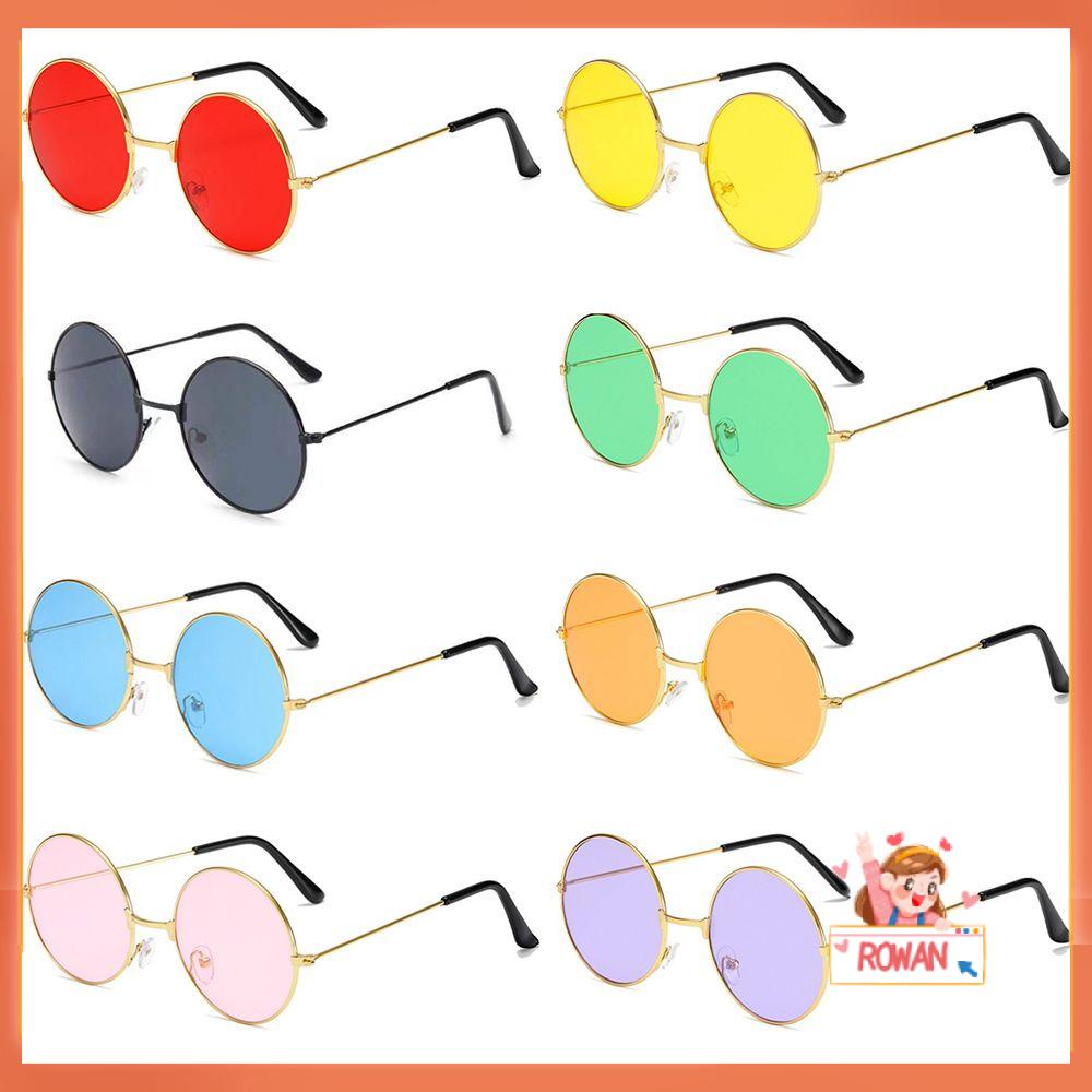 ❈Rowan ROWAN ROWAN❈ Kacamata Hitam Pria / Wanita Model Retro Hippie Disko Bulat Bahan Metal Multi Warna Untuk Pesta