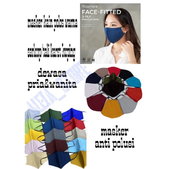 6 PCS MASKER KAIN POLOS EARLOOP ANTI POLUSI DEWASA UNISEX WARNA RANDOM