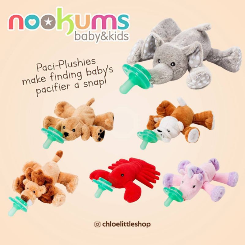 Nookums Paci-Plushies BuddiesElephant, Crab, Bulldog, Retriever, Lion