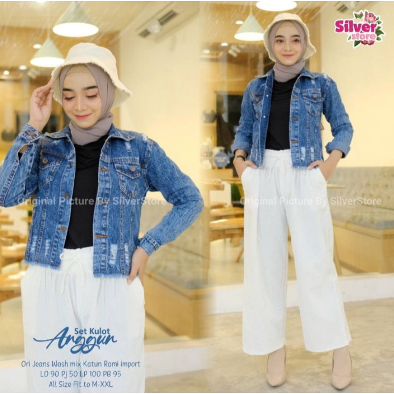 Anggun Set Kulot | ORI Jeans Wash Mix Cotton Rami Import |