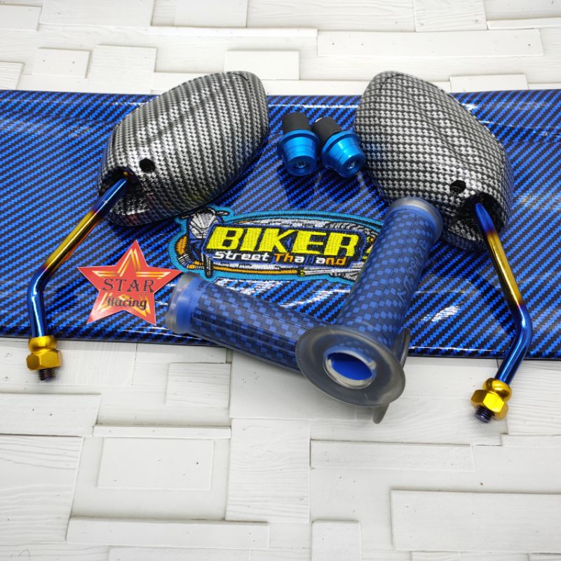 Spion Carbon honda model Beat Two tone+kulit jok biker+handgrip carbon+Jalu stang universal Honda