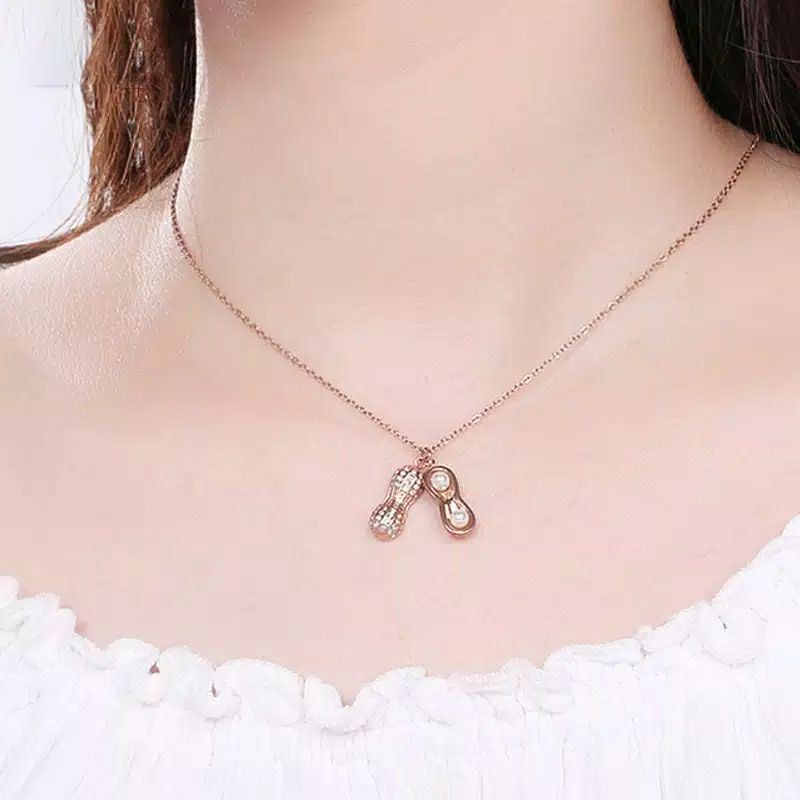 FF Peanut Shape Necklace Korea Necklace Accessories Durable Women Titanium Jewelry Anti-rust Woman