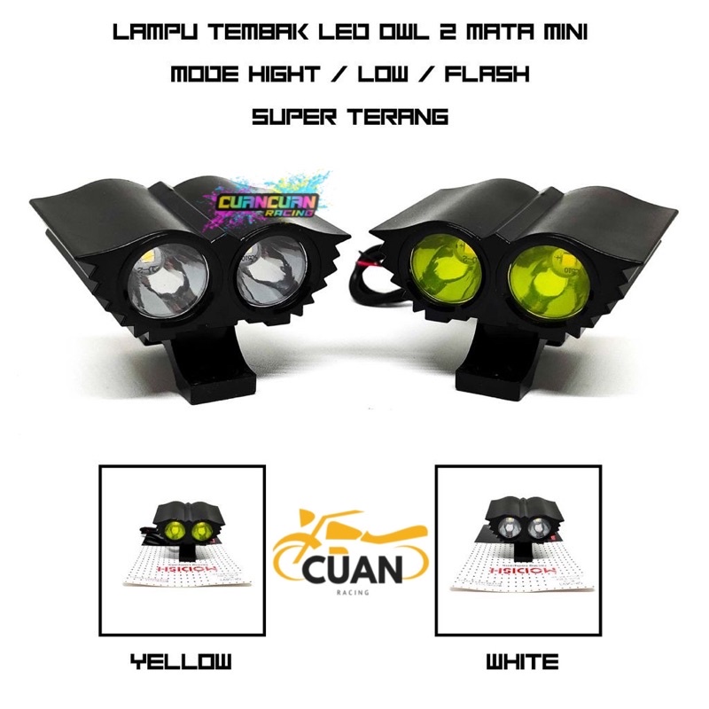 Lampu Tembak Sorot 2 Mata LED CREE Owl Mini Ultrafire Lampu Tembak Motor Model OWL Burung Hantu 2 Mata LED