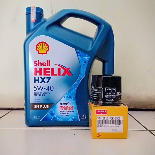 Paket Oli New Shell Helix HX-7 5W-40 + Filter Oli Ertiga, APV, Splash