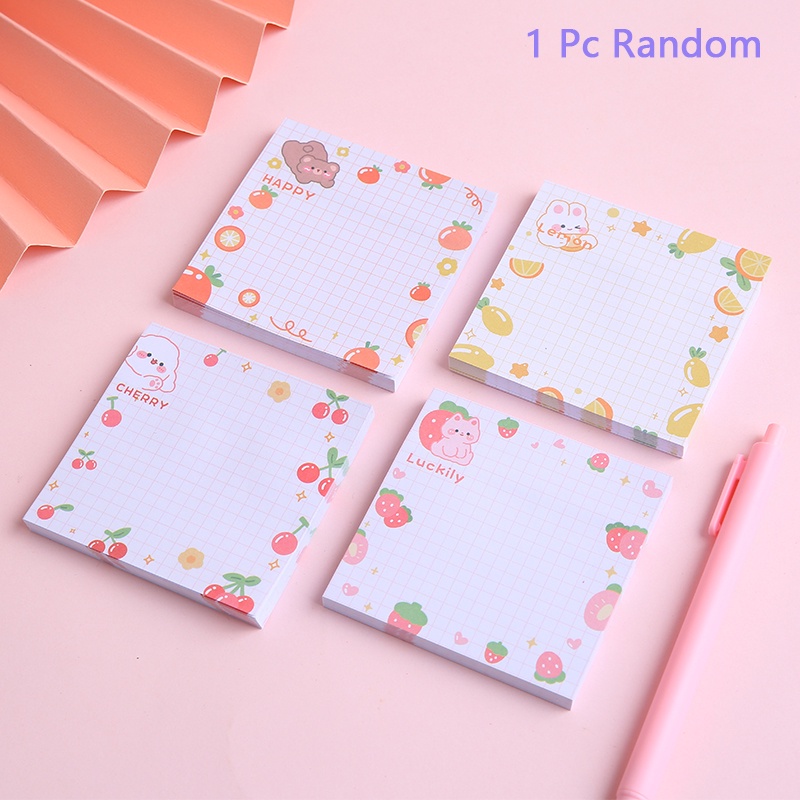 80 Lembar Kertas Memo Sticky Notes Motif Kartun Hewan / Buah Lucu