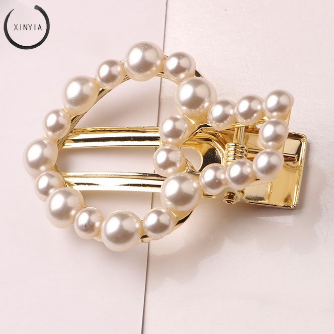 Hairpin Berlian Mutiara Klip Korea Geometri Jepit Rambut Aksesoris Rambut