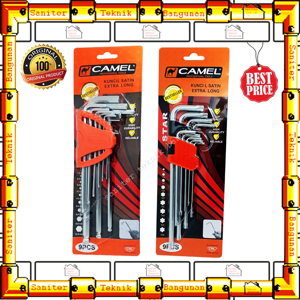 Kunci L Bintang Ballpoint 9 Pcs Extra Long Camel