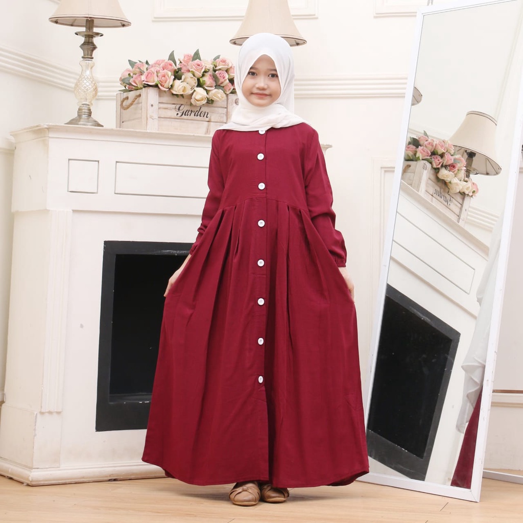 GAMIS ANAK PEREMPUAN RAYON POLOS TERBARU FULL KANCING USIA 8-11 TAHUN | BAJU GAMIS SANTAI ANAK PEREMPUAN | BAJU MUSLIM ANAK PEREMPUAN