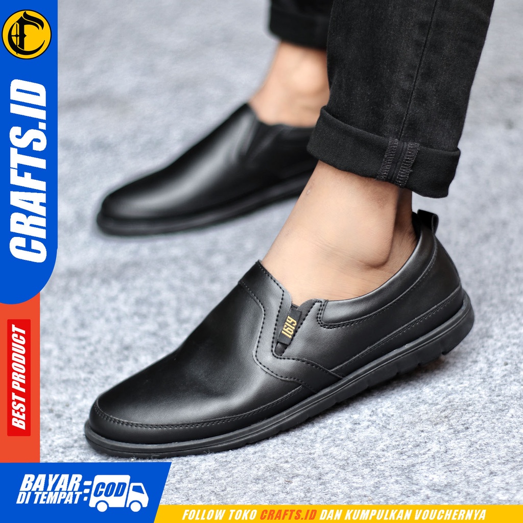 Sepatu Casual Pria Sepatu Slip On Pria Formal Kulit Pu Sepatu Pantofel Kerja Kantor Kuliah Kondangan Sepatu Slop Pria Sepatu Hitam Pria CRAFTS HAIJIN