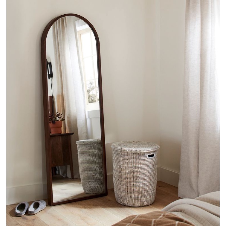 Cermin Dinding Setengah Lingkaran Kayu Jati