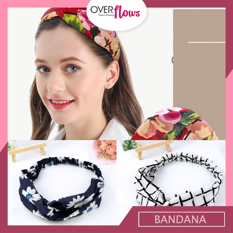 OVERFLOWS.ID ✿ Bando Korea Bandana Fashion Murah Motif Bunga Vintage Garis Polkadot