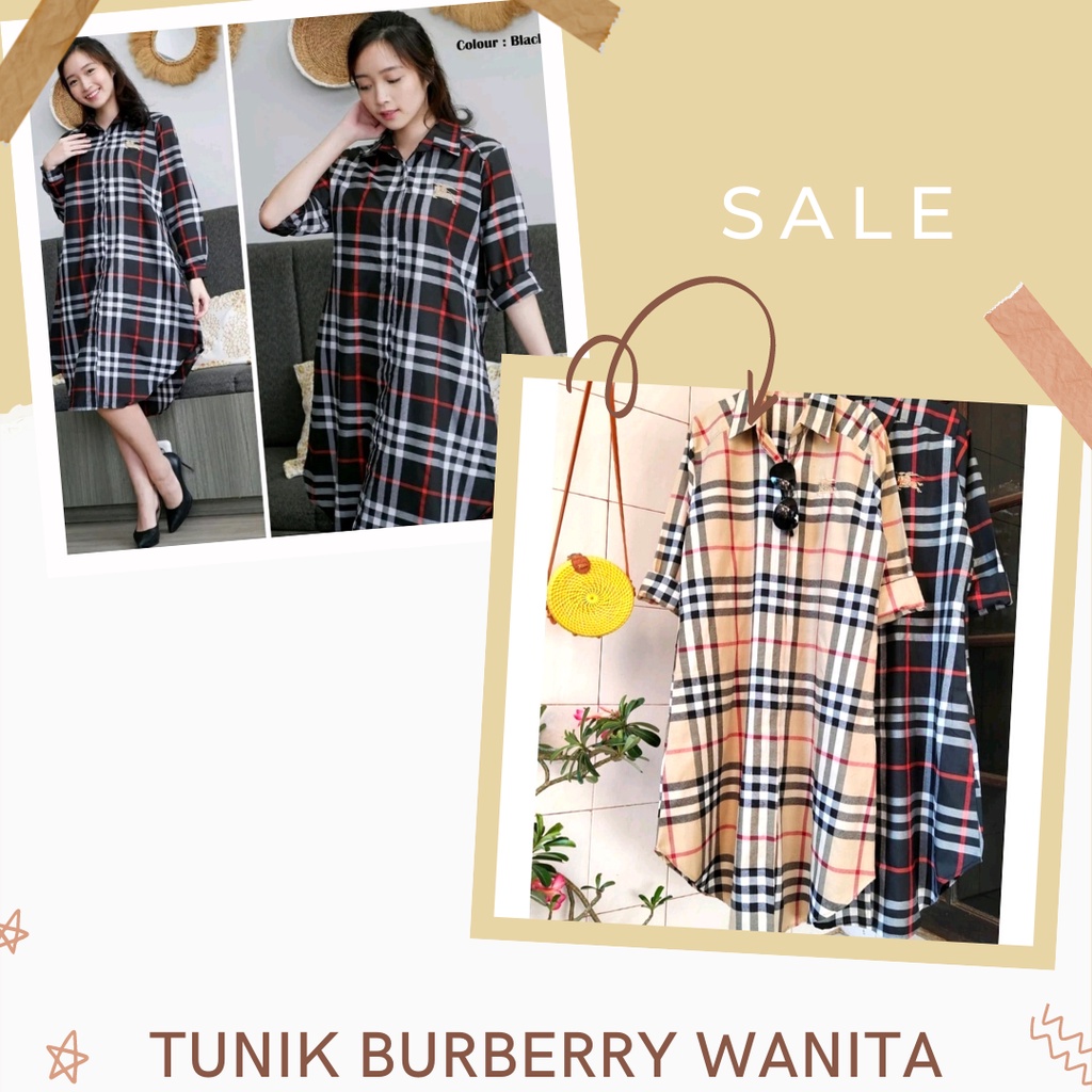 Tunik Kotak Burberry Wanita ukuran sampai LD 120 130 / Atasan Long Tunik Terbaru Perempuan Termurah 