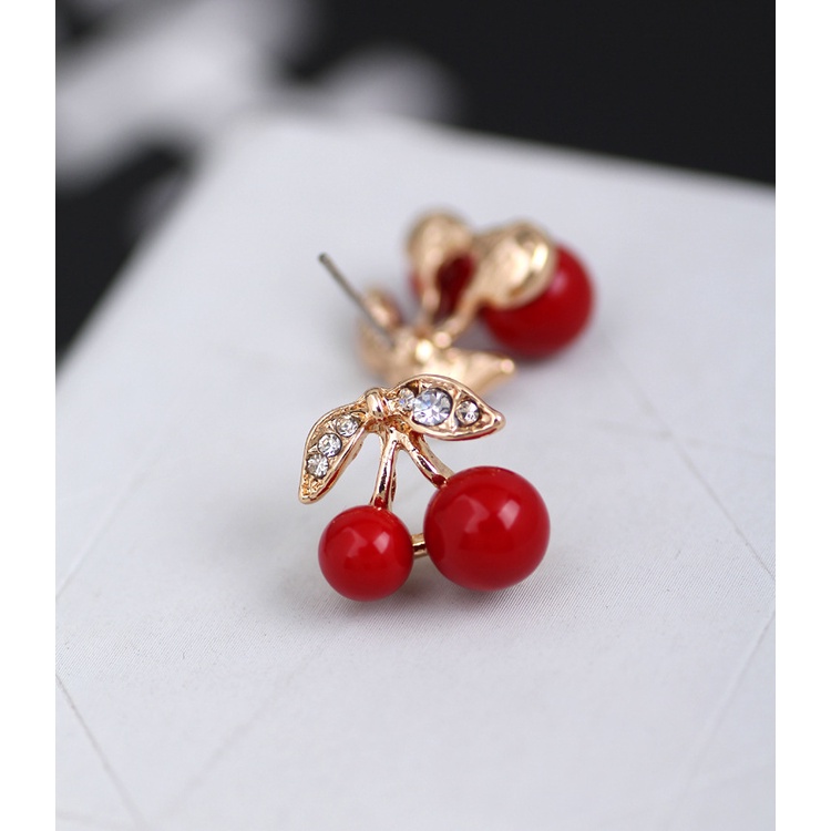 Japanese style cute red cherry stud anting-anting berlian imitasi anting-anting Dongdaemun ornamen a