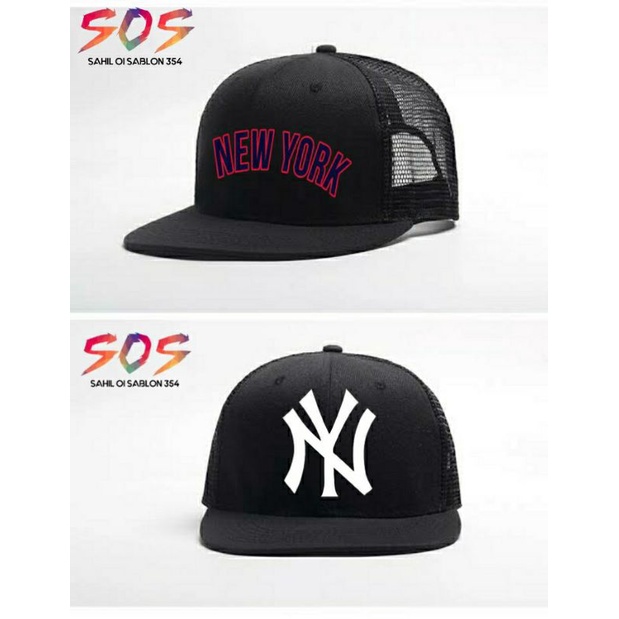 Topi Snapback trucker NY NEW YORK jaring hitam