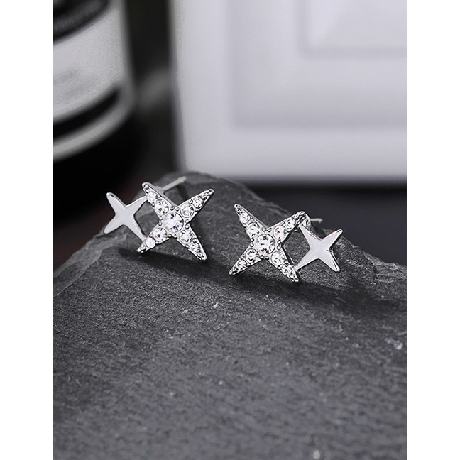 LRC Anting Tusuk Fashion Golden Star Stud Earrings With Diamonds D59120