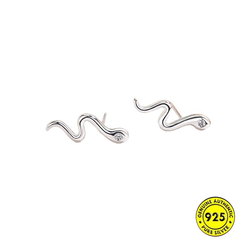 Anting Tusuk Motif Ular Bahan Sterling Silver 925 Anti Alergi Untuk Unisex / Pria / Wanita