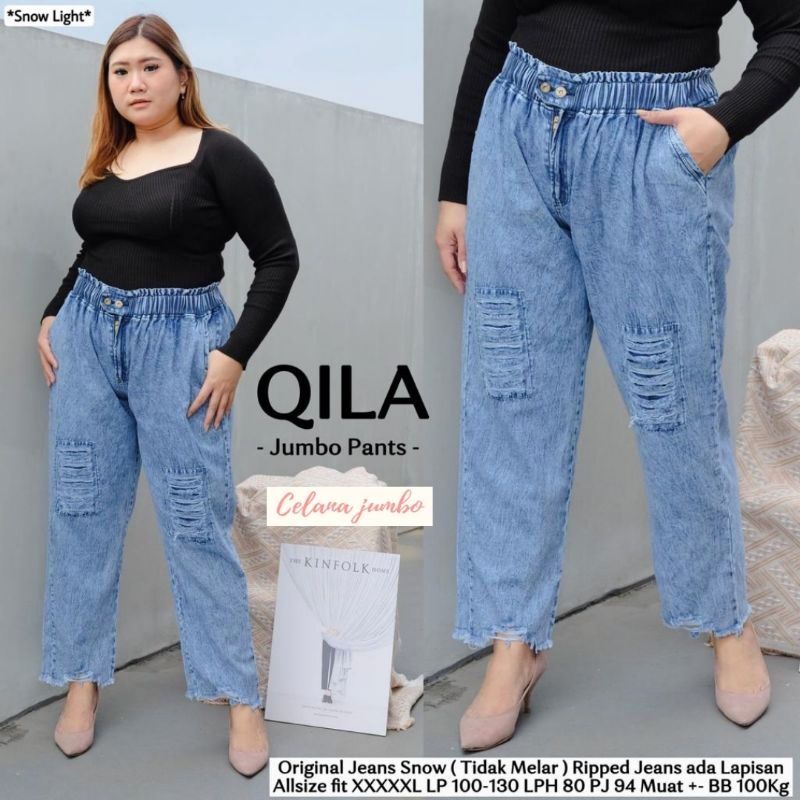 CELANA JEANS RIPPED 100KG JUMBO WANITA LEGGING - BAHAN JEANS / DENIM ORIGINAL