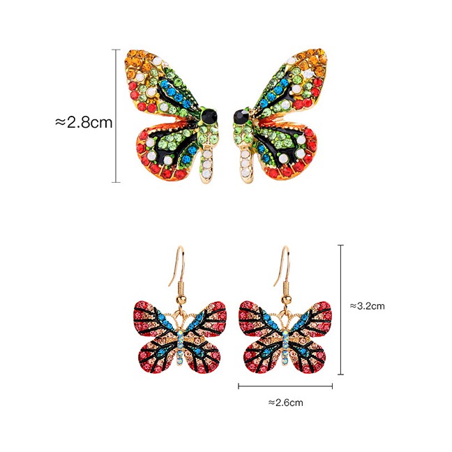 LRC Anting Tusuk Fashion Color Flower Butterfly And Diamond Earrings F6020X