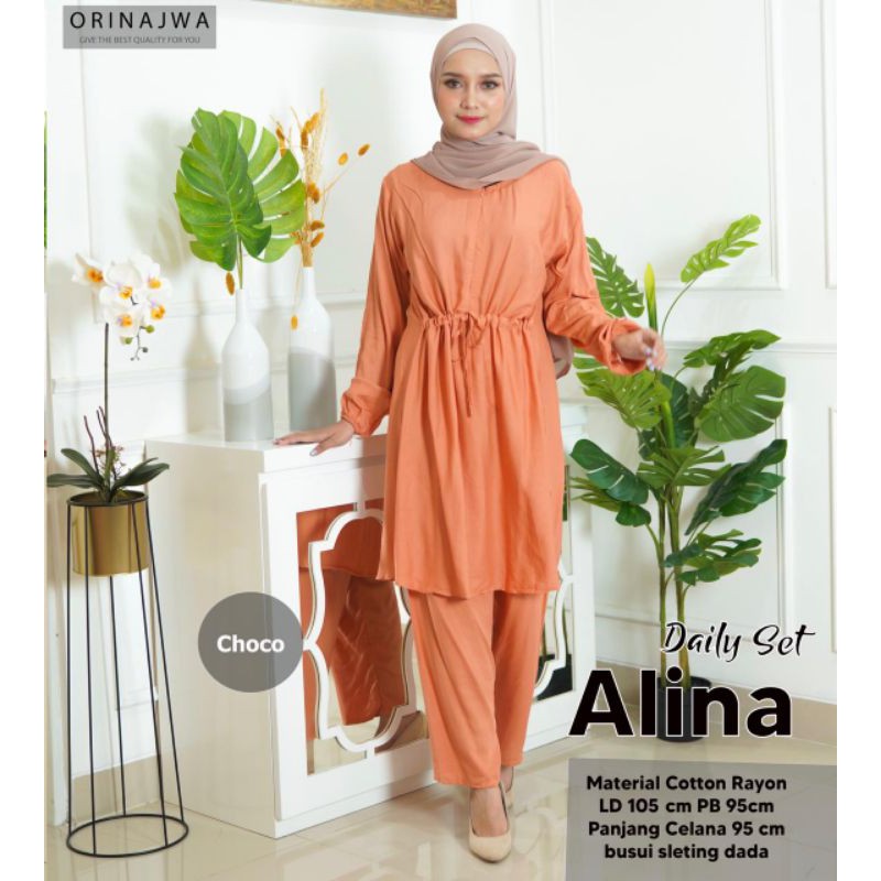 Daily set long tunik dan celana setelan celana dan longtunik setcel polos kerut Alina Ori Orinajwa