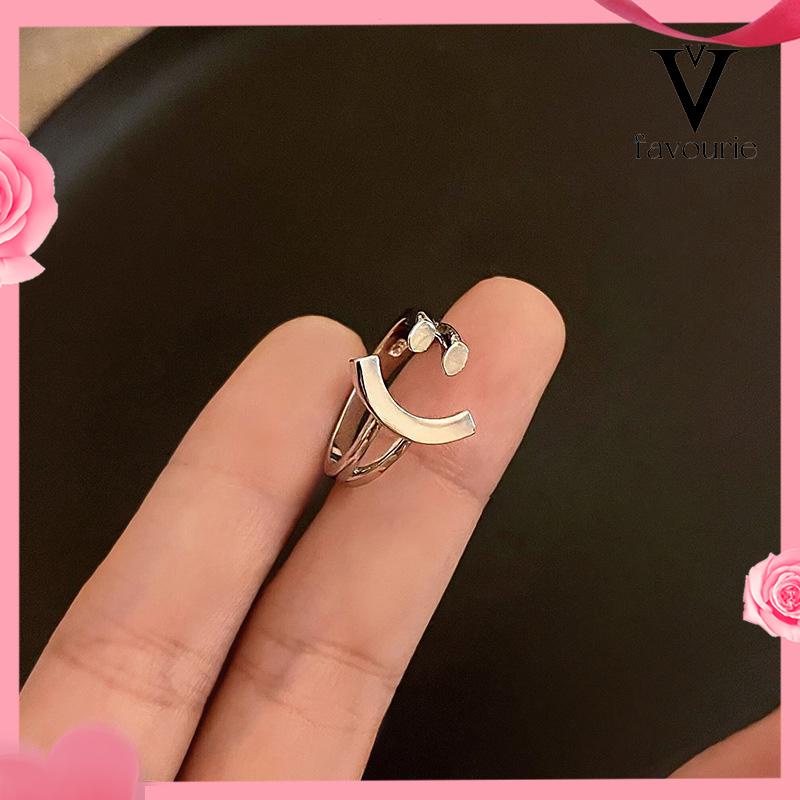 [COD]Cincin Model Terbuka Adjustable Desain Smiling Face Warna Silver Untuk Wanita-FA