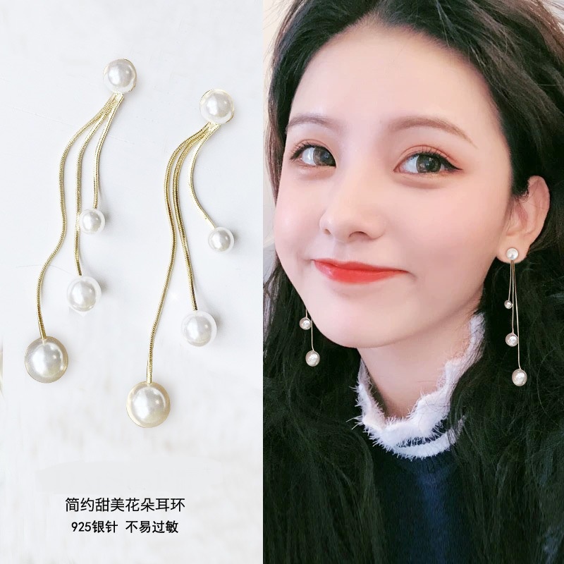 Korea baru trendi panjang temperamental peri Mutiara rumbai anting-anting internet influencer anting