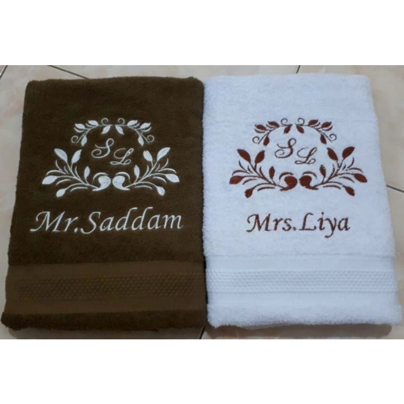 Handuk couple / bordir custom / handuk kado / handuk wedding