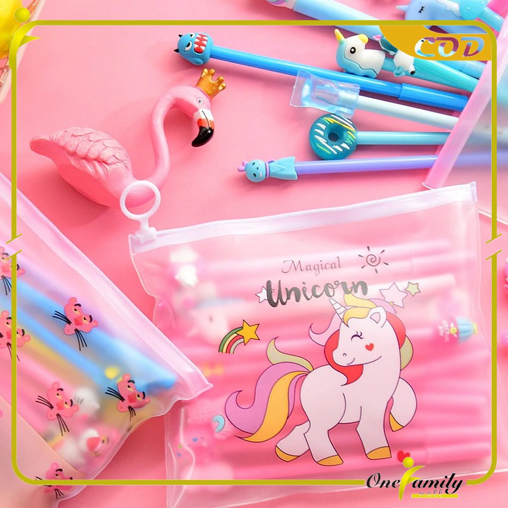 

PIN-A15 Pulpen Gel Karakter Lucu Set Isi 20PCS Pena FREE Zipper Pouch Tempat Pensil Transparan Murah