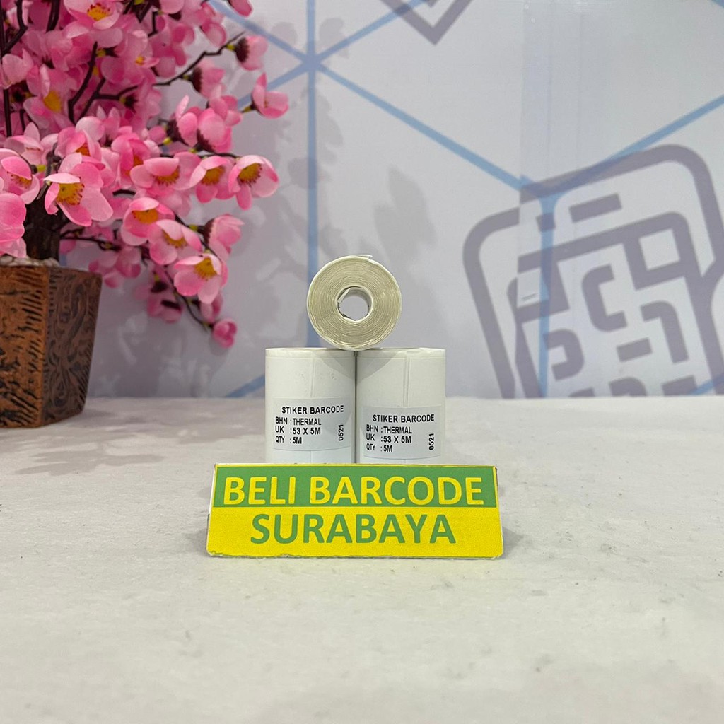 PROMO LABEL STIKER BARCODE THERMAL UK. 53mm X 5M CONTINUES UNTUK PRINTER BLUETOOTH PORTABLE