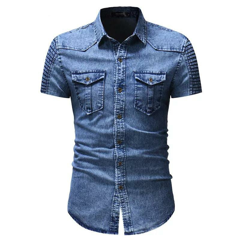 MOKOKOMO KEMEJA JEANS PRIA DALTON LENGAN PENDEK ATASAN JEANS PRIA FASHION PRIA NT