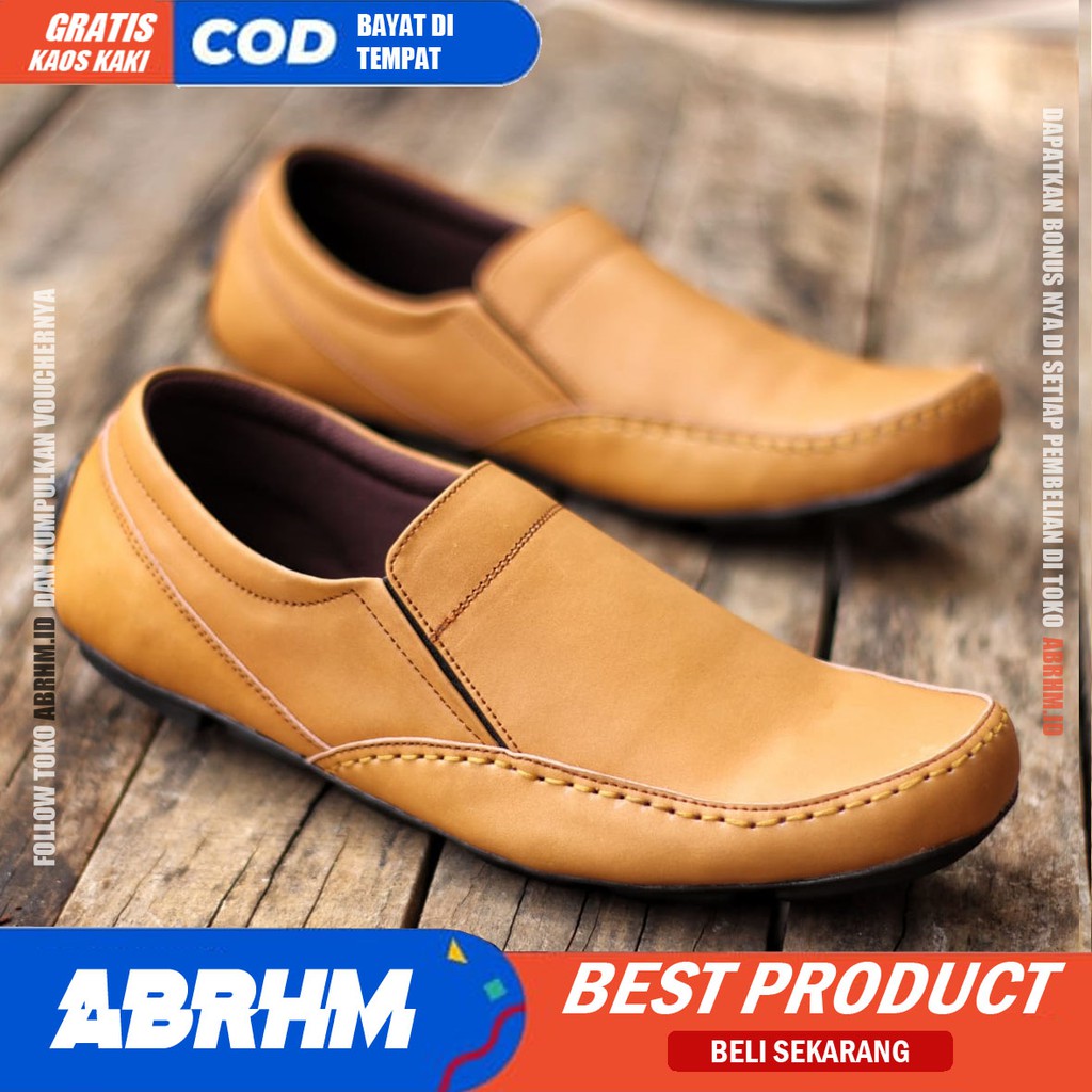 ABRHM x BANI Sepatu Casual Slip On Kulit Asli Kasual Formal Pantofel Pria Kerja Kantor Kondangan Slop Anti Slip Original