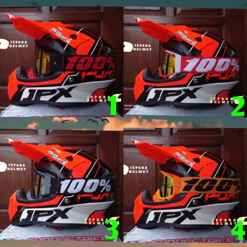 Helm JPX Cross Fox1 Motif X31 Thirty One Super Black Orange Gloss plus Kacamata goggle google 100 | 
