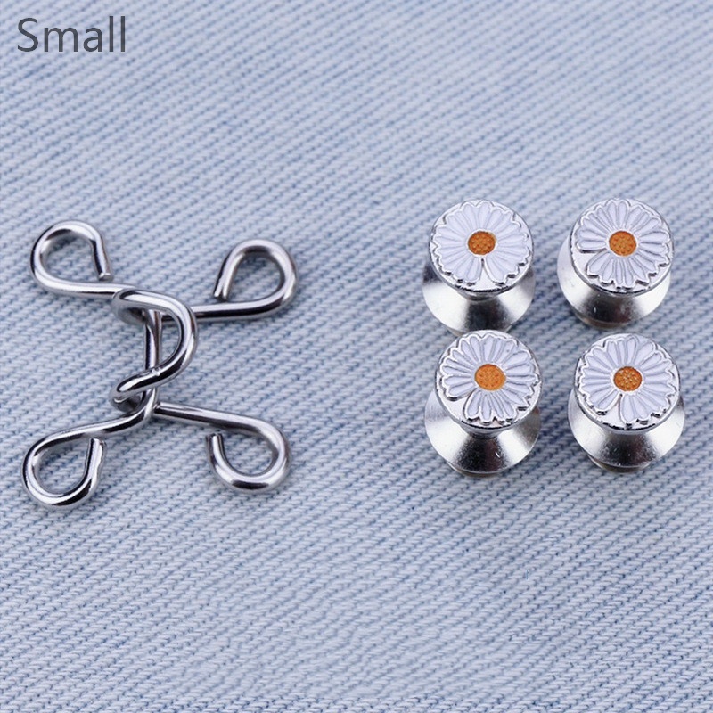 Kancing Jeans Logam Simple Adjustable Kancing Pengait Celana Panjang Jeans Denim Desain Kancing Kait Gesper Denim Bunga Daisy Warna Putih Kait Kait Pengecil Lingkar Pengait Pengecil Pinggang-Small daisy