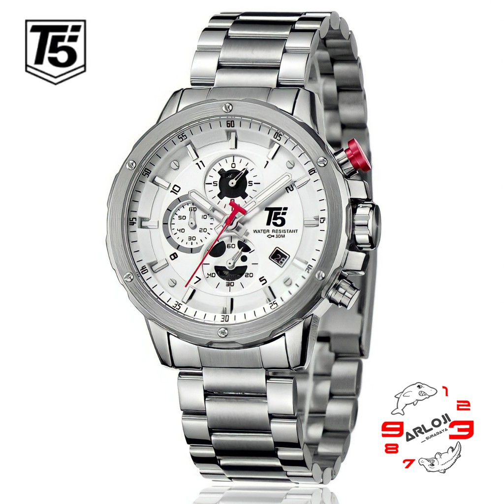 Arloji_Surabaya • Jam Tangan Pria T5 H3588 Original Bergaransi Rantai Stainlees Crono Aktif