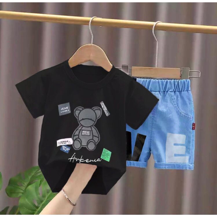 SETELAN BAJU JEANS BAYI ANAK (UNISEX) MOTIF TEDDY BEAR VE ARKENIA USIA 1-5 TAHUN BAHAN KATUN PREMIUM BEST QUALITY TERMURAH TERLARIS/ SETELAN BAJU JEANS BAYI ANAK LAKI-LAKI/ SETELAN BAJU JEANS BAYI ANAK COWOK/ SETELAN BAJU JEANS BAYI ANAK PEREMPUAN