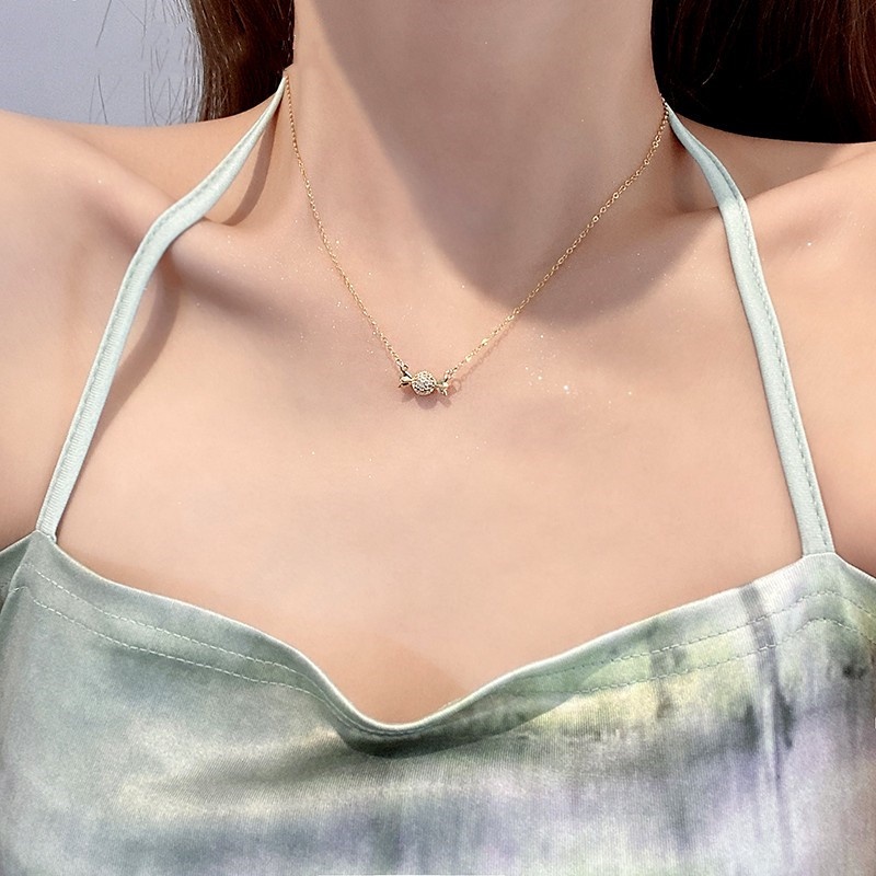 Kalung Rantai Sterling Silver Dengan Liontin Permen Untuk Wanita