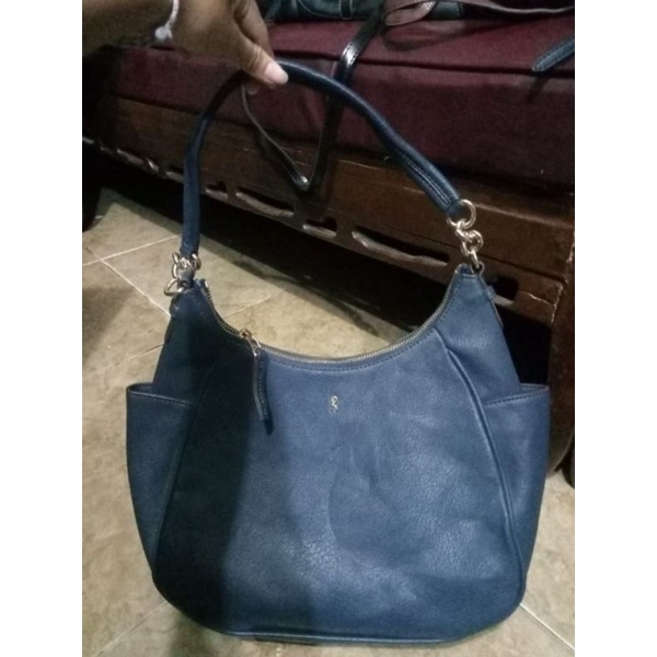 Tas hobo wanita biru dongker tas bahu shoulderbag merk roberta bahan kulit preloved import