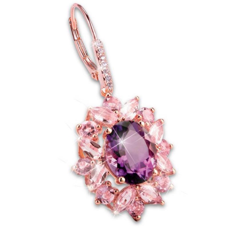 Fancyqube Anting Bentuk Kelopak Bunga Aksen Batu Permata Amethyst Gaya Klasik Untuk Wanita