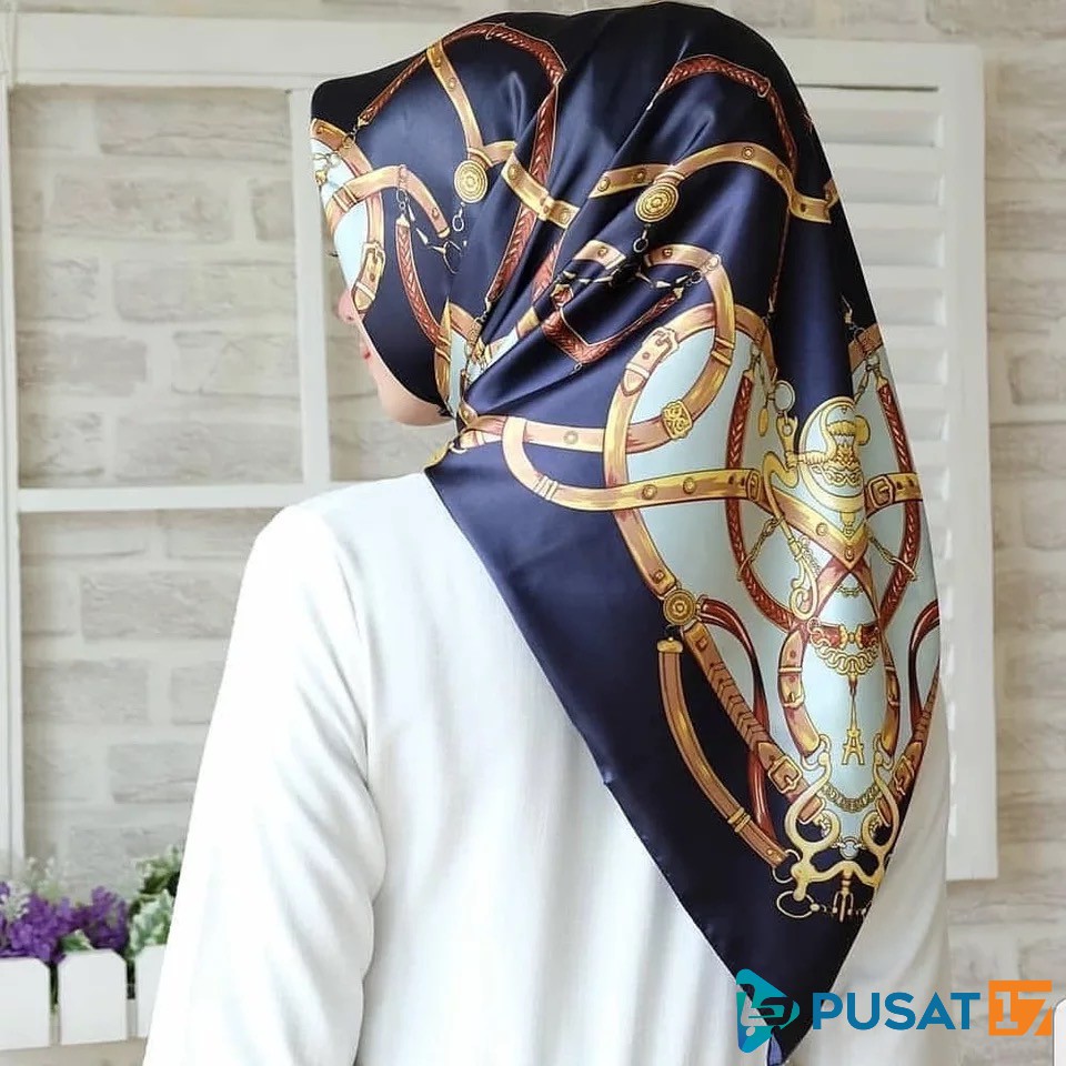 HIJAB SATIN MOTIF SEGI EMPAT JILBAB SATIN PREMIUM IMPORT-warna 7