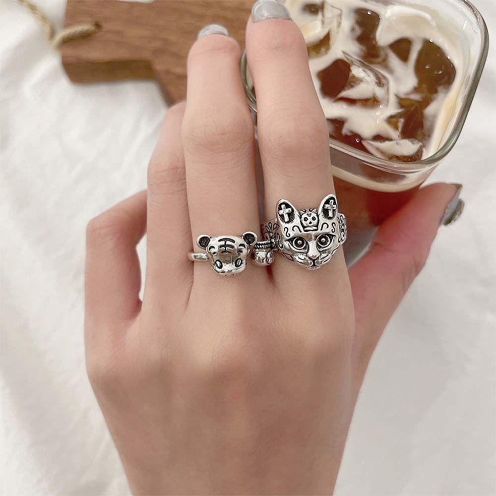 Solighter Cincin Tahun Baru Gaya Punk Ins BFF Perhiasan Fashion Handmade Open Rings