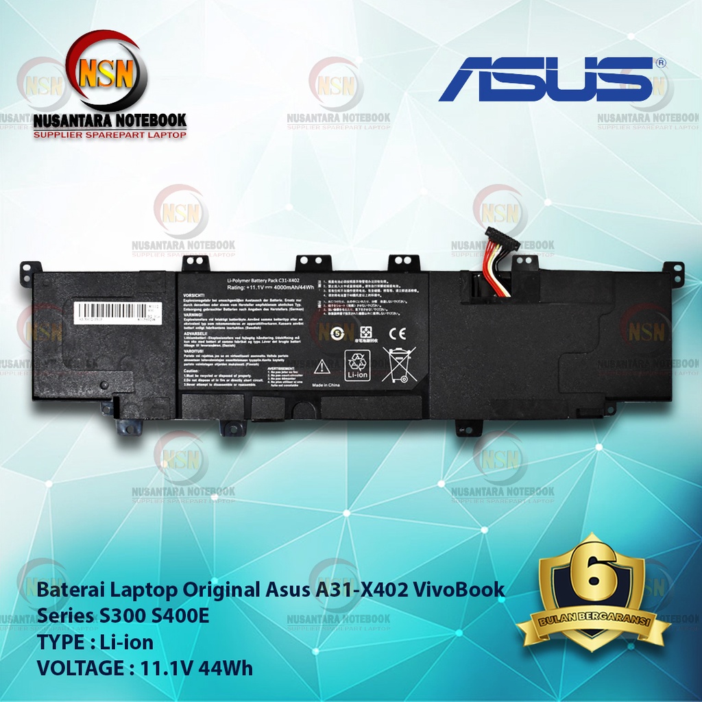 Baterai Original Asus C31-X402 VivoBook S300 S400 S400C S400CA S400E