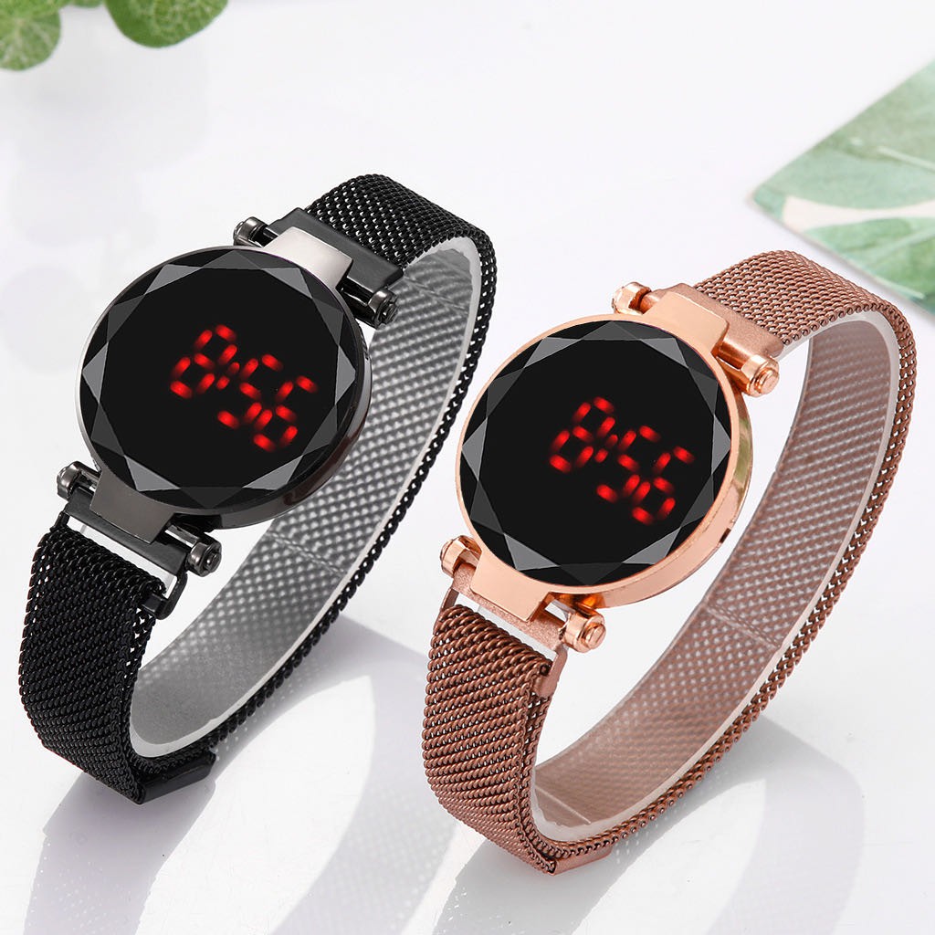 Jam Tangan Magnet LED Touch Screen Bulat Digital / Jam Tangan Wanita Korea Strap Magnet LED