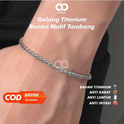 Gelang Tangan Pria Wanita Titanium Model Aksesoris Motif Tambang Anti Karat dan tidak luntur 100% Or