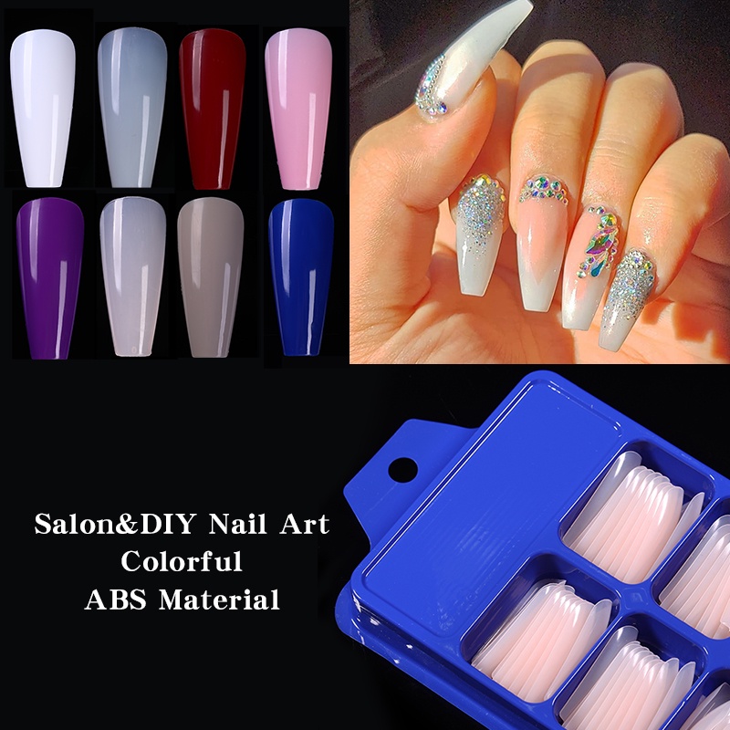 1 Kotak 100PCS Kuku Palsu Akrilik Full Coverage Warna-Warni Untuk Dekorasi Nail Art