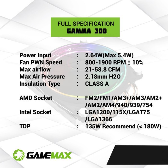 GAMEMAX GAMMA 300 Rainbow Fan CPU Cooler Fan Processor