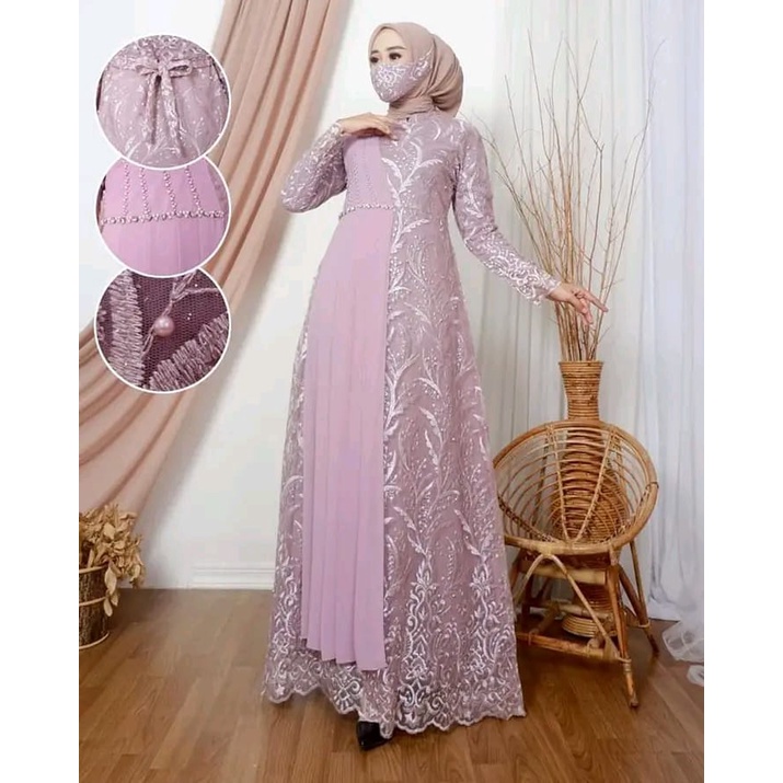 Gamis Wisuda Remaja Premium || Gamis Payet Slendang Terbaru 2022 || Gamis Seragam Pesta Mewah || [COD] Bayar di Tempat || Gamis Tille Premium Quality Product || Gamis Tille Kombinasi Cerutty Payet || Dress Kondangan